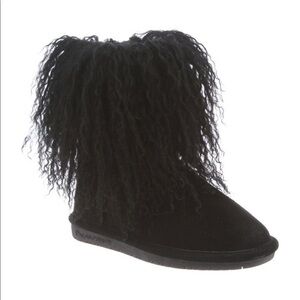 Bearpaw Girls Black Lamb Fur Boo Boots size 1